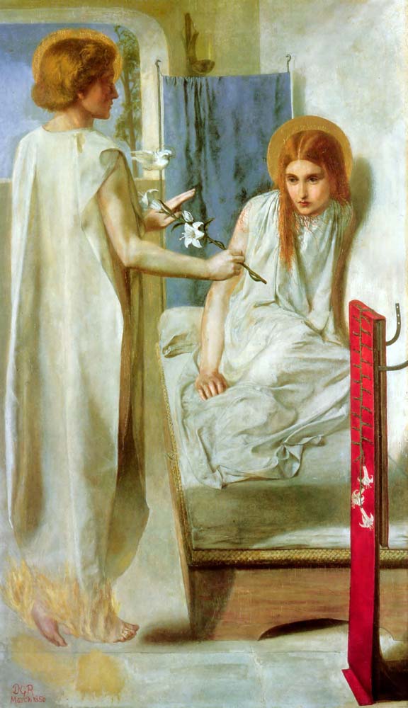 Ecce Ancilla Domini!, 1850 by Dante Gabriel Rossetti, pre-Raphaelite artist, 16x12" (A3) Poster