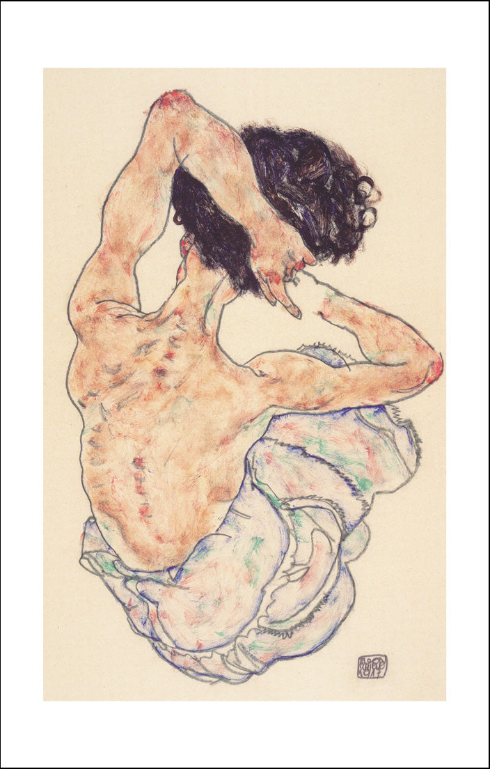  _-_-_ 1917 by Egon Schiele, 12x8" (A4) Poster Print Sitzender_RückenaktSeatedWomanRear _