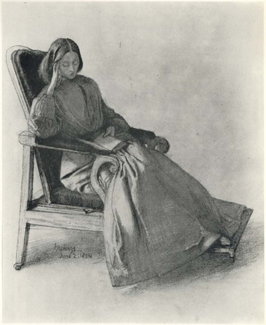 Elizabeth Siddal reading, june 1854 by Dante Gabriel Rossetti, English Pre-Raphaelite Painter,16x12"(A3) Poster Print
