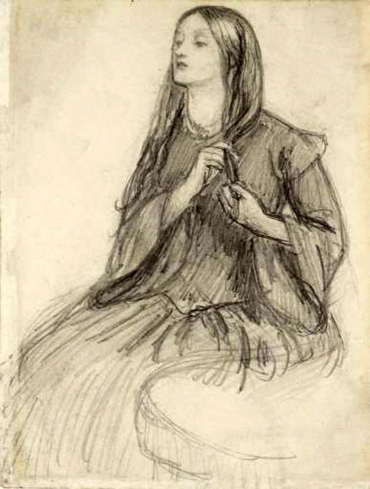 Elizabeth Siddall Plaiting her Hair, ca1860 by Dante Gabriel Rossetti, English Pre-Raphaelite Painter,16x12"(A3) Poster Print