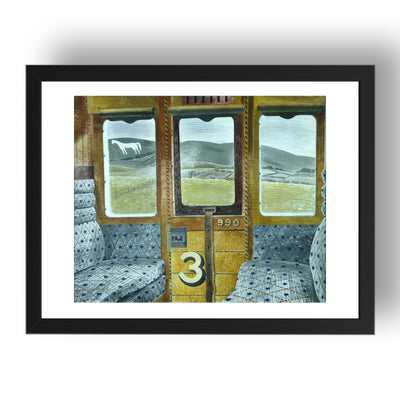 Train Landscape (3rd Class Carriage, Salisbury Plain)  by Eric Ravilious, 17x13" Frame