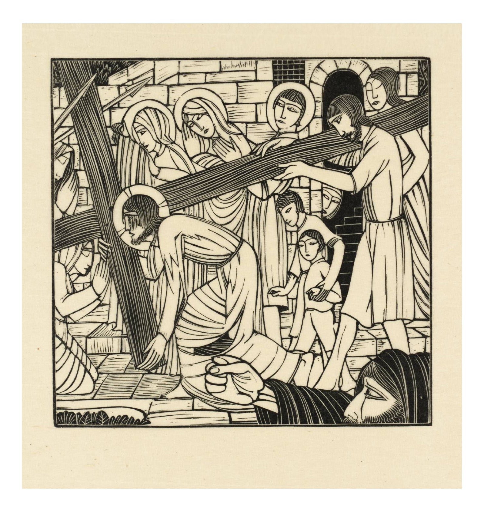 Christ w Cross, vintage art by Eric Gill, 12x8"(A4) Poster Print