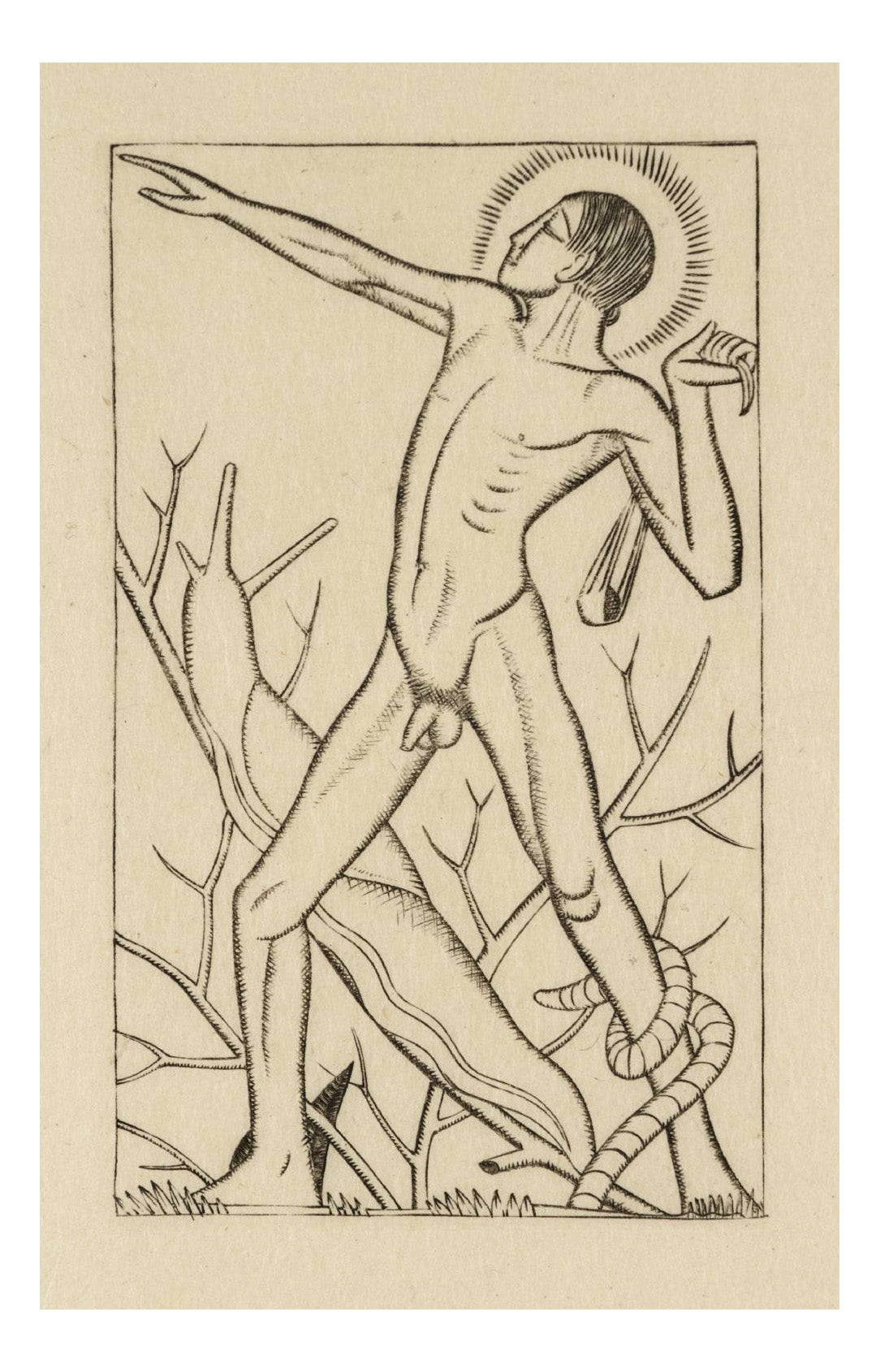 Nude Man, vintage art by Eric Gill, 12x8"(A4) Poster Print