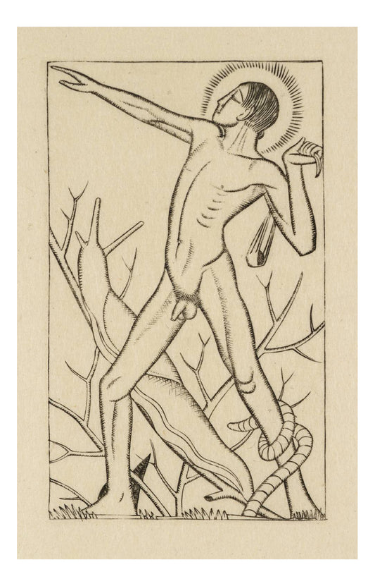 Nude Man, vintage art by Eric Gill, 12x8"(A4) Poster Print