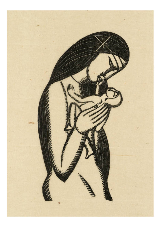 Virgin Baby, vintage art by Eric Gill, 12x8"(A4) Poster Print