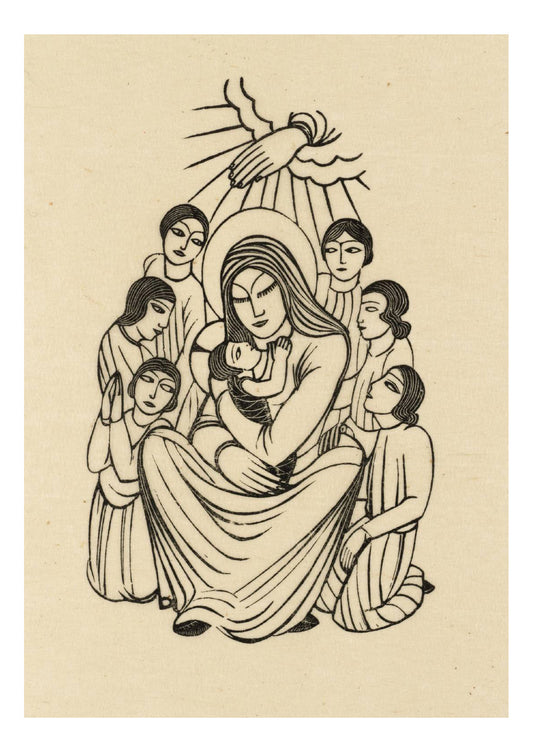 Virgin Child Family, vintage art by Eric Gill, 12x8"(A4) Poster Print