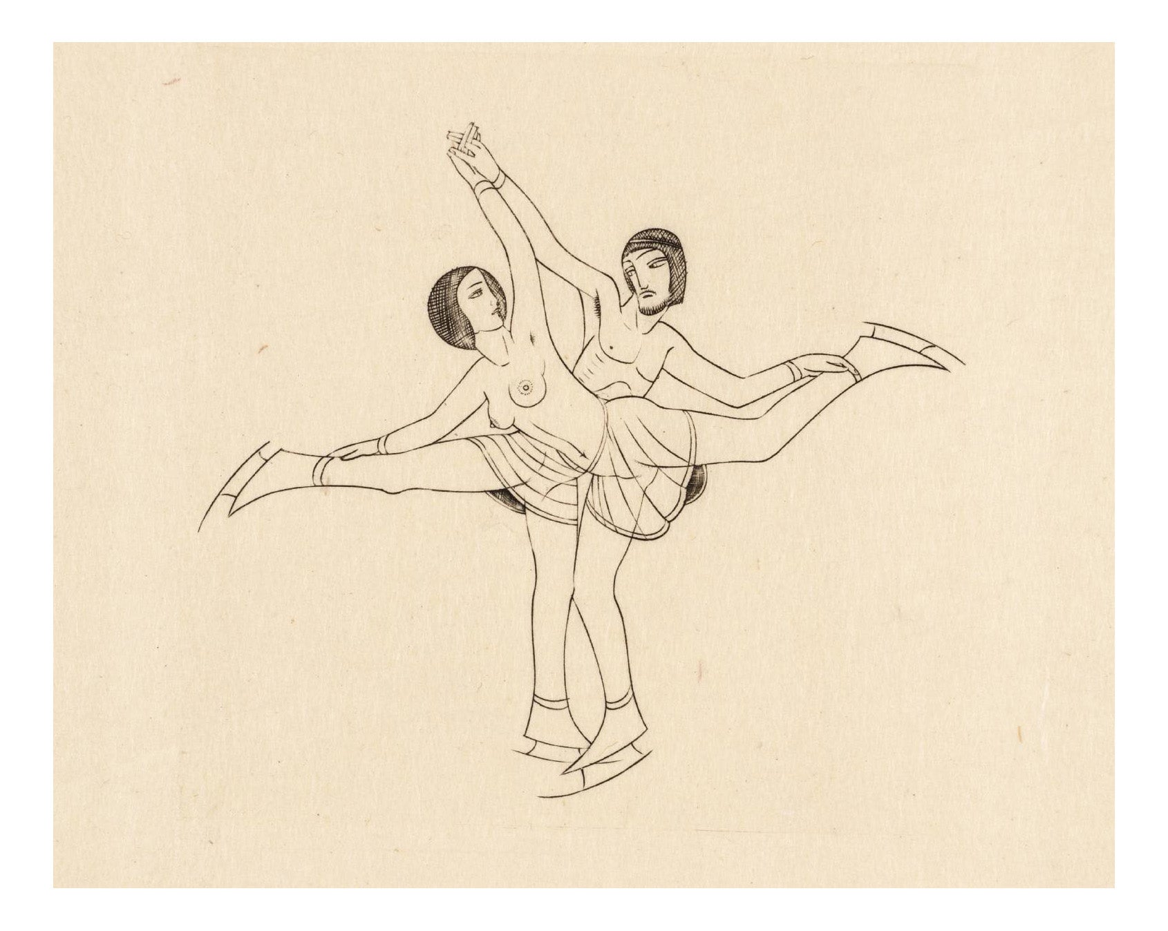 Skaters, 1926, vintage art by Eric Gill, 12x8"(A4) Poster Print