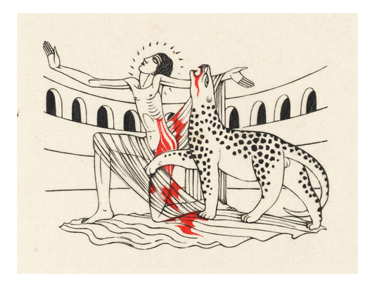 The Martyrdom of St Saturus, 1928, vintage art by Eric Gill, 12x8"(A4) Poster Print