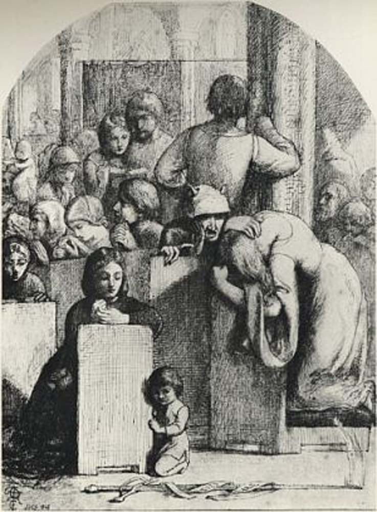 Faust - Gretchen&Mephistopheles,Church, 1848 by Dante Gabriel Rossetti, English Pre-Raphaelite Painter,12x8"(A4) Poster Print