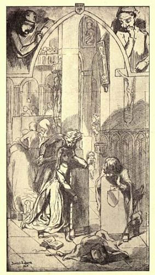Faust - Gretchen&Mephistopheles,Church, , 1848 by Dante Gabriel Rossetti, English Pre-Raphaelite Painter
