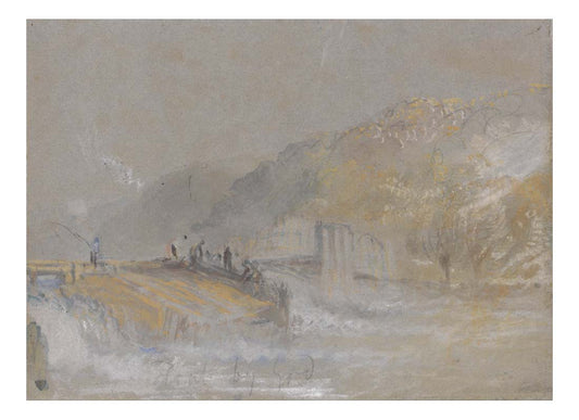 Foul by God - River Landscape with Anglers Fishing From a Weir, 1830 by John Mallord William Turner RA