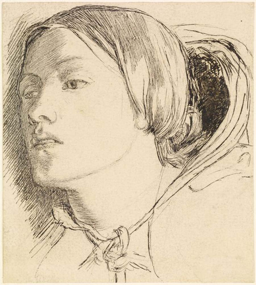 Found -  for the Woman's Head, ca1853-57 by Dante Gabriel Rossetti, English Pre-Raphaelite Painter,16x12"(A3) Poster Print