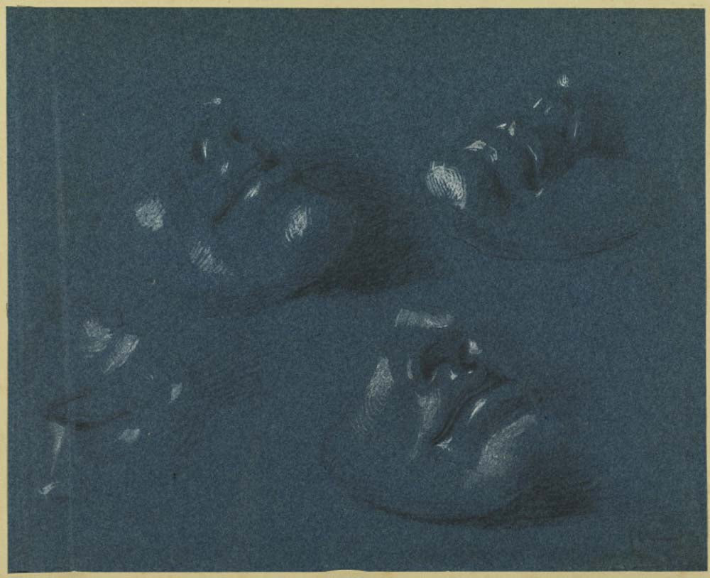 Four studies of a mask of a young man by Dante Gabriel Rossetti, English Pre-Raphaelite Painter,12x8"(A4) Poster Print