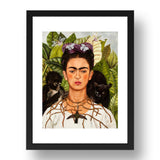 Frida Kahlo - Self Portrait with Thorn Neckace, Hummingbird Cat & Monkey