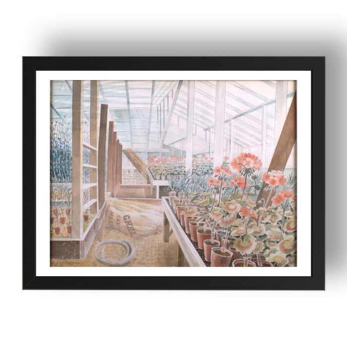 Geraniums and Carnations 1938 Greenhouse by Eric Ravilious, 17x13