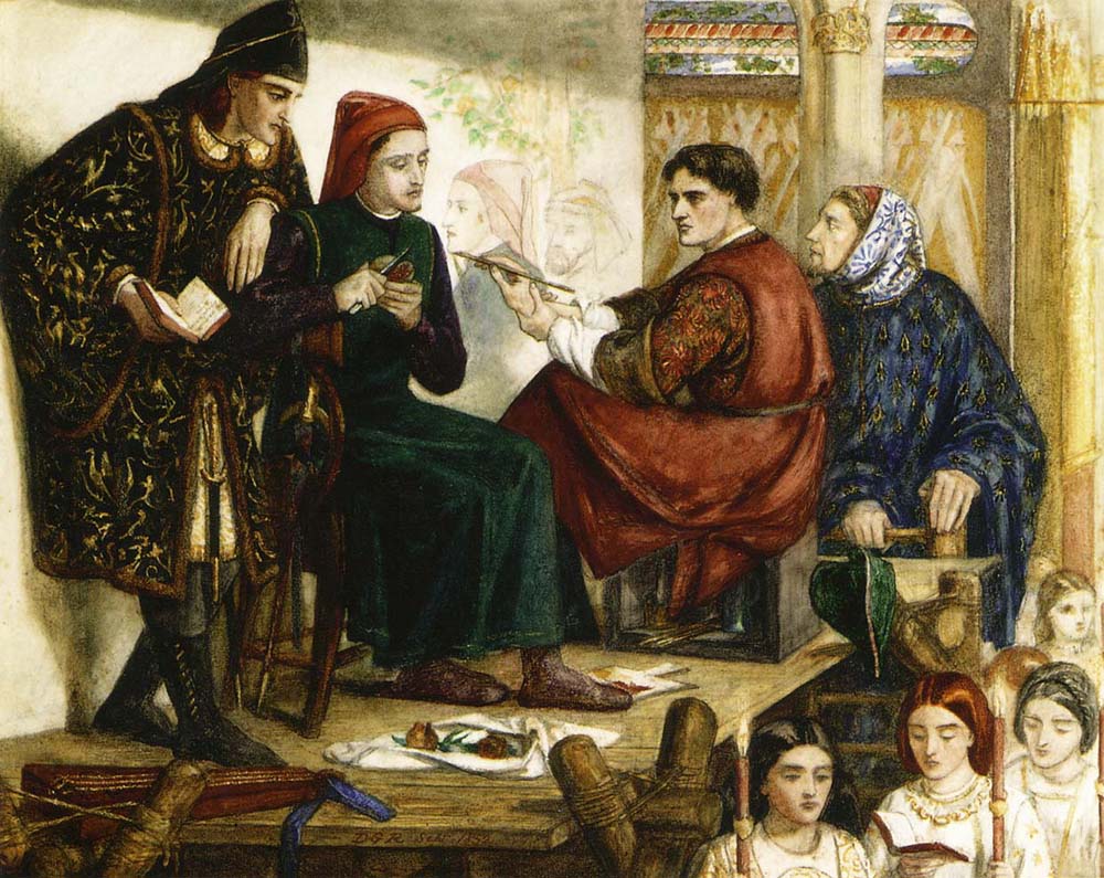 Giotto Painting the Portrait of Dante, 1852 by Dante Gabriel Rossetti, pre-Raphaelite artist, 12x8" (A4) Poster