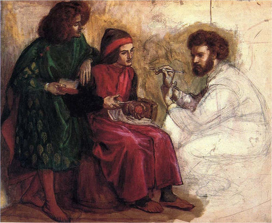 Giotto Painting the Portrait of Dante, ca1859 by Dante Gabriel Rossetti, pre-Raphaelite artist, 12x8" (A4) Poster