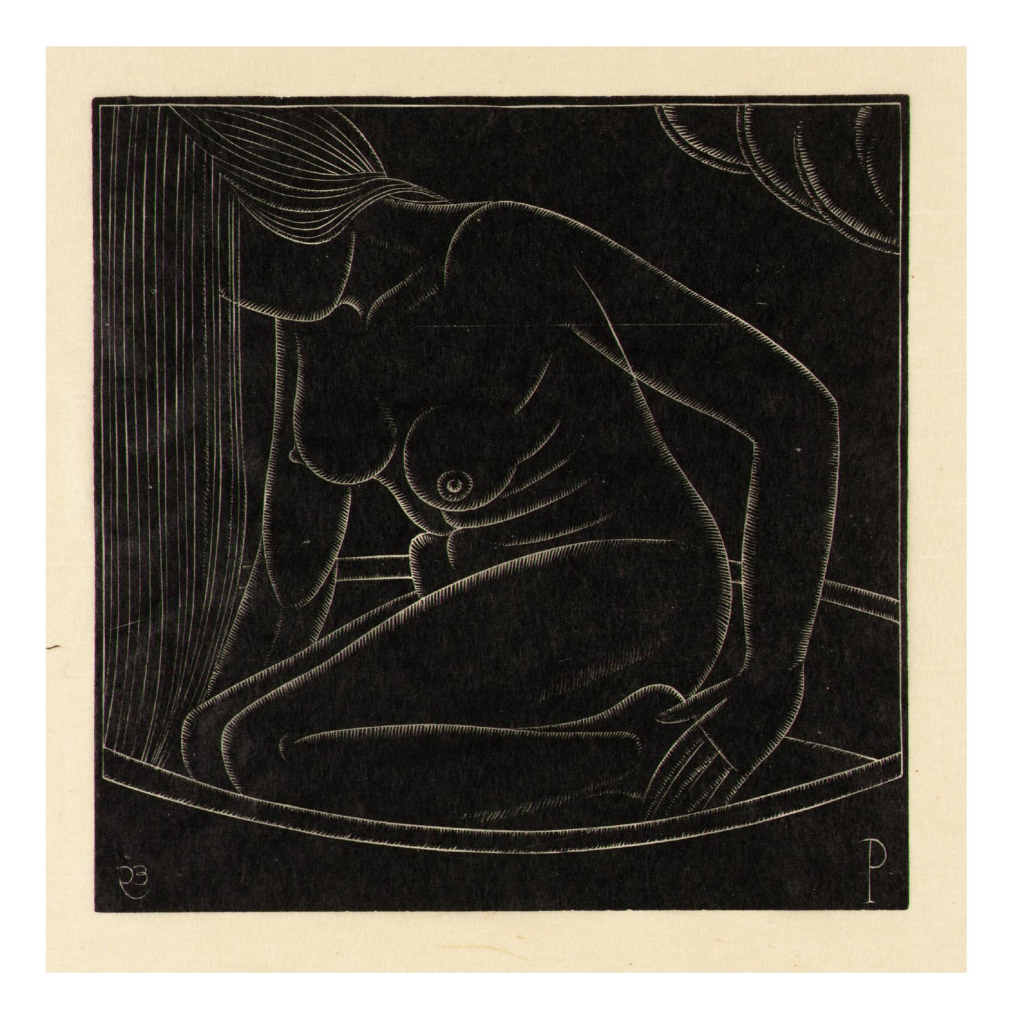 Girl in Bath 1923, vintage art by Eric Gill, 12x8"(A4) Poster Print