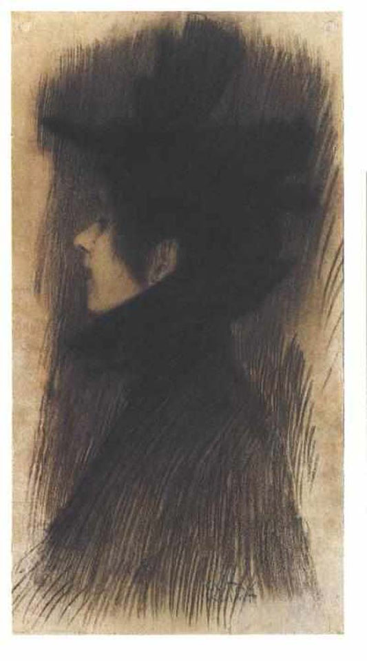 Girl with hat and cape in profile - Gustav Klimt - Date unknown, A4 Poster Print