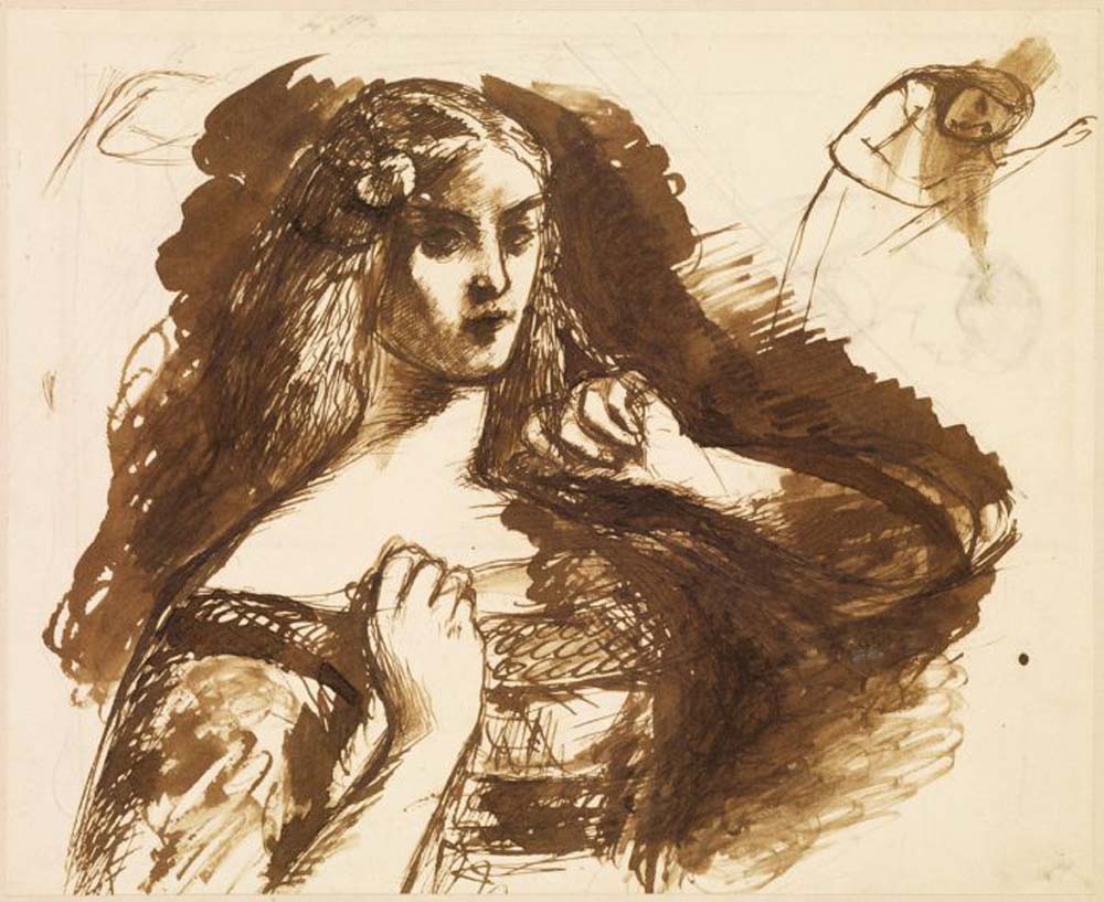 a young Woman, 1850-51 by Dante Gabriel Rossetti, English Pre-Raphaelite Painter,16x12"(A3) Poster Print