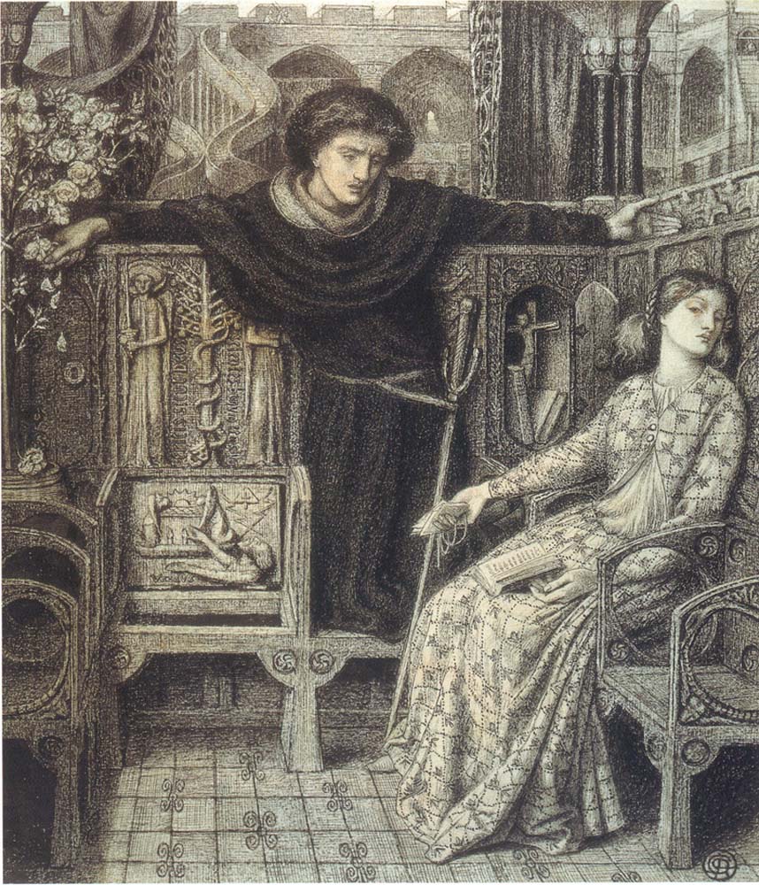 Hamlet&Ophelia, 1858 by Dante Gabriel Rossetti, English Pre-Raphaelite Painter,12x8"(A4) Poster Print