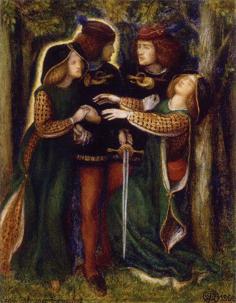 How They Met Themselves, 1864 by Dante Gabriel Rossetti, pre-Raphaelite artist, 12x8" (A4) Poster