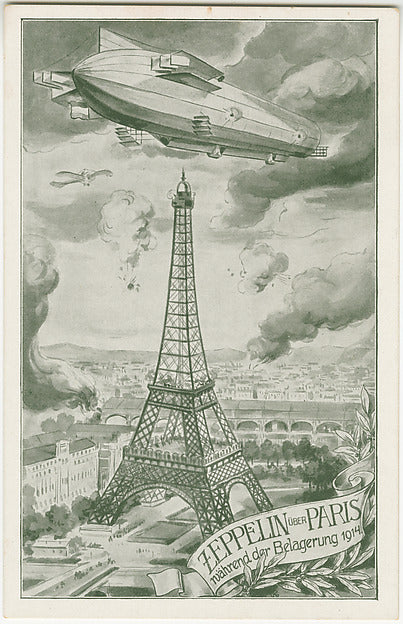 Anonymous, German, 20th century:Zeppelin over Paris ca.1917-16x12"(A3) Poster