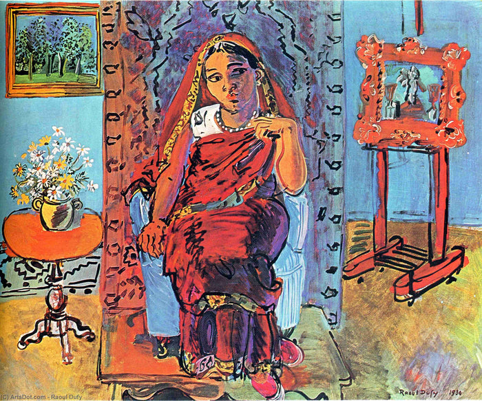 Interior with Indian Woman, 1930 by Raoul Dufy, 16X12