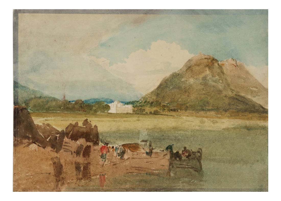 Inveraray Castle and Duniquoich from across Loch Shira; Figures and Boats in Foreground, 1801 by John Mallord William Turner RA, 12x8"(A4) Poster