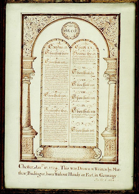 Matthias Buchinger:Ten Commandments Chester January 17 1734 -16x12"(A3) Poster