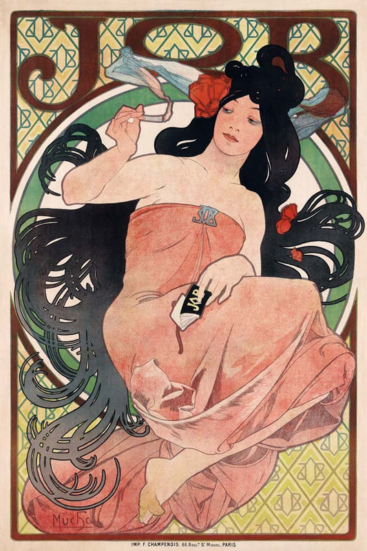JOB, cigarette paper advertisement by Alfons Mucha, 1898 vintage artwork by Alphonse Mucha, 16x12" (A3 size) poster print