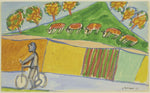Jean Dubuffet - Cyclist with Five Cows, vintage art, modern poster print