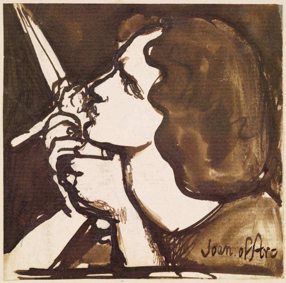 Joan of Arc - Head , 1862-63 by Dante Gabriel Rossetti, English Pre-Raphaelite Painter,16x12"(A3) Poster Print