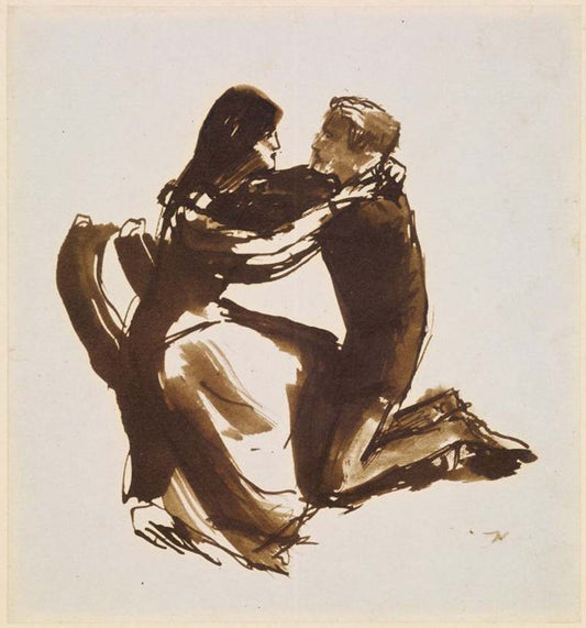 Kneeling Man&a seated Girl, 1849-52 by Dante Gabriel Rossetti, English Pre-Raphaelite Painter,16x12"(A3) Poster Print