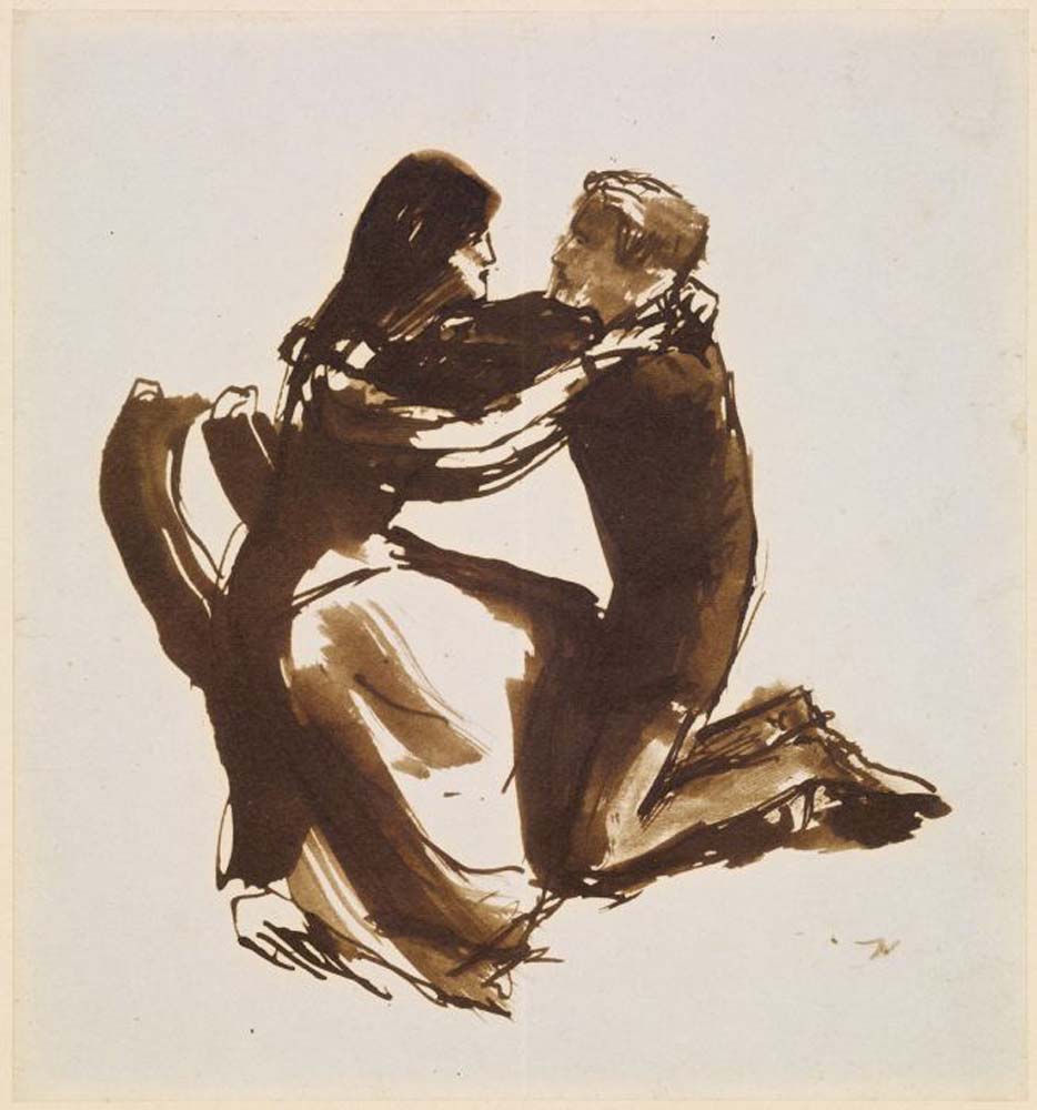 Kneeling Man&a seated Girl, 1849-52 by Dante Gabriel Rossetti, English Pre-Raphaelite Painter,12x8"(A4) Poster Print