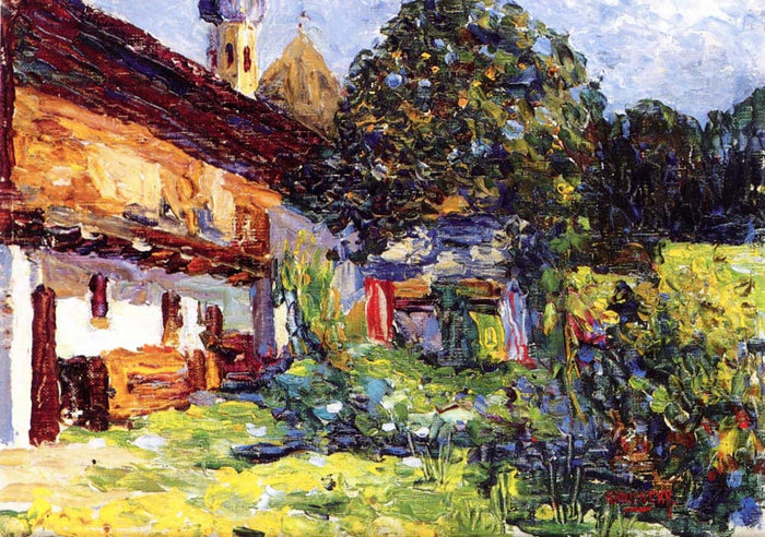 Kochel - Farmhouse with Church- 1902 by Wassily Kandinsky, 12x8