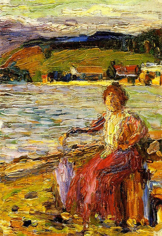 Kochel - Lady Seated by a Lakeside- 1902 by Wassily Kandinsky, 12x8"(A4) Poster Print