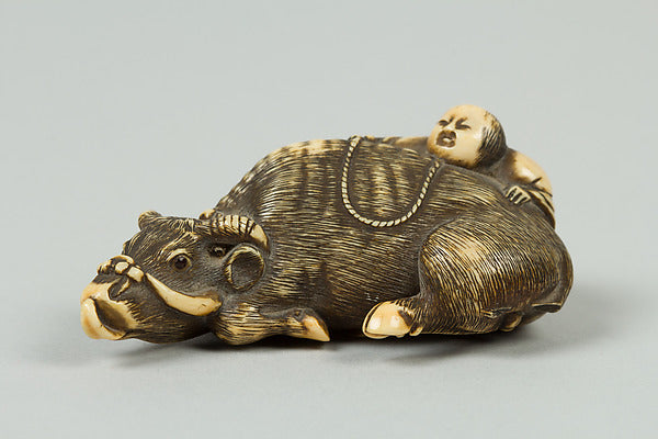 Netsuke of Boy Climbing over the Back of a Cow 18th cent,  Poster Print