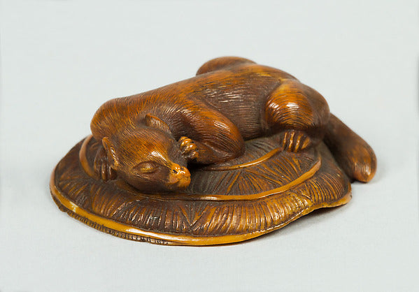 Netsuke of Animal on a Straw Mat under which is a Mouse 19th c,  Poster Print