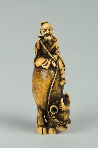 Netsuke of Man Riding a Buffalo 19th cent,16x12"(A3) Poster