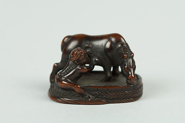 Netsuke of Boy Washing a Horse 18th cent,16x12"(A3) Poster
