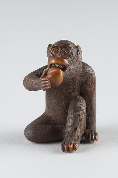 Netsuke of Monkey Eating a Peach 19th cent,  Poster Print Wall Art
