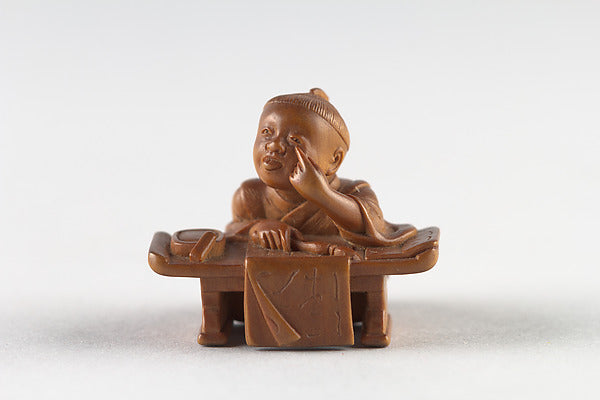 Netsuke of Boy Writing 19th cent,  Poster Print Wall Art