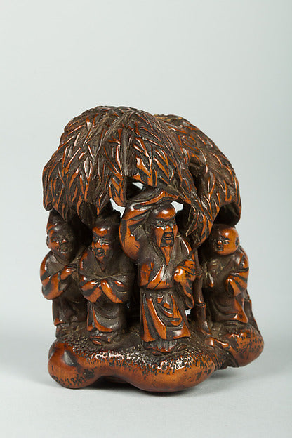 Netsuke of Figures Under a Bamboo Tree 19th cent,  Poster Print Wall Art