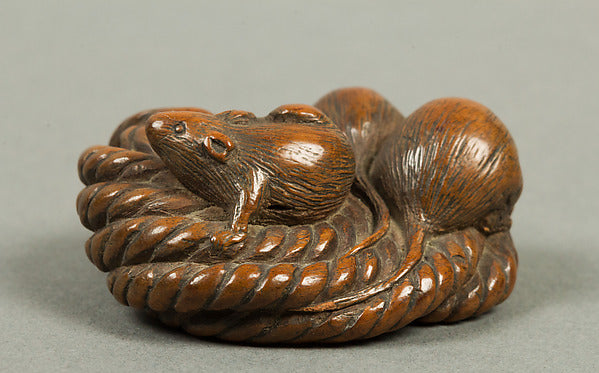 Netsuke of Three Mice on a Coil of Rope 19th cent,  Poster Print Wall Art