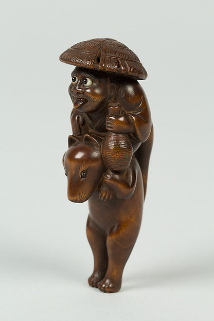 Netsuke of Boy Sitting on the Shoulders of an Animal 18th cent,  Poster Print Wall Art