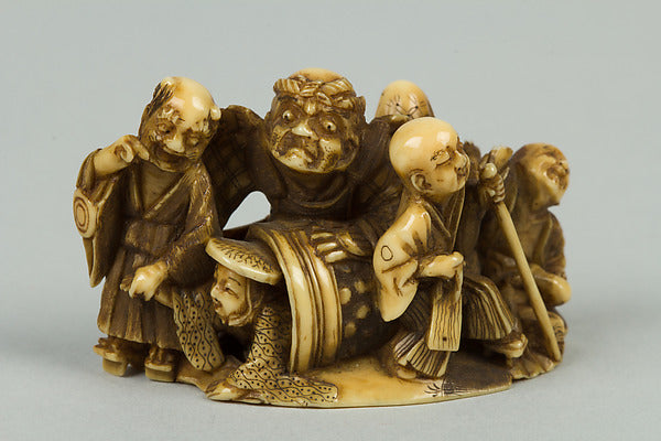 Netsuke with Group of Six Men 19th cent,  Poster Print