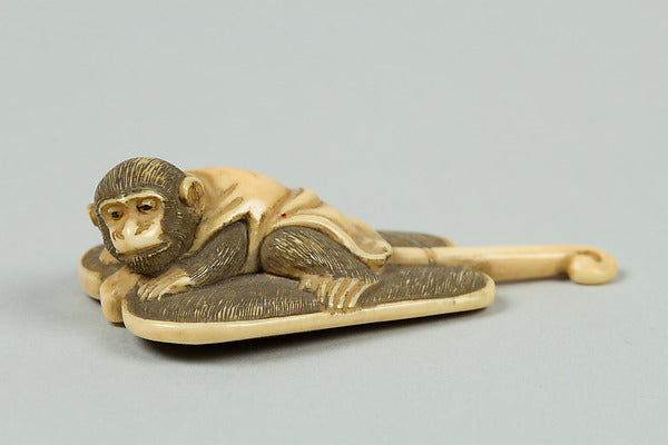Netsuke of Monkey on a Bamboo Fan 19th cent,  Poster Print