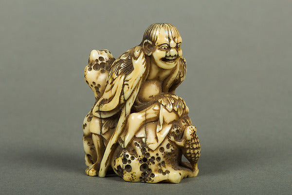 Netsuke of Old Man Sitting on a Rock 19th cent,  Poster Print