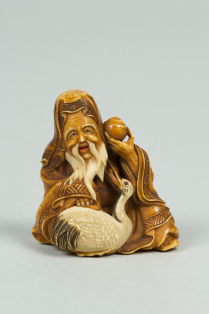 Netsuke of Old Man and Stork 19th cent,  Poster Print